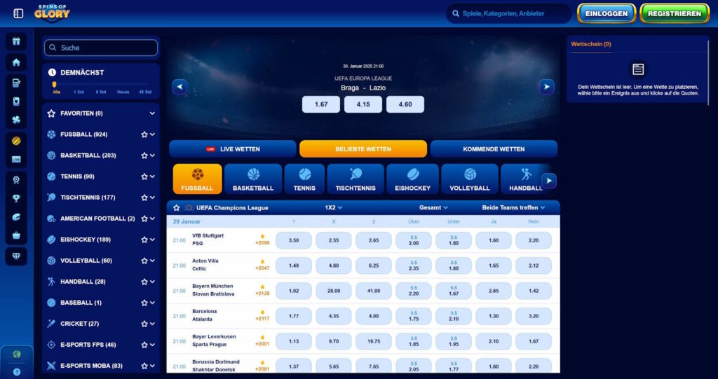 spins o fglory sportwetten